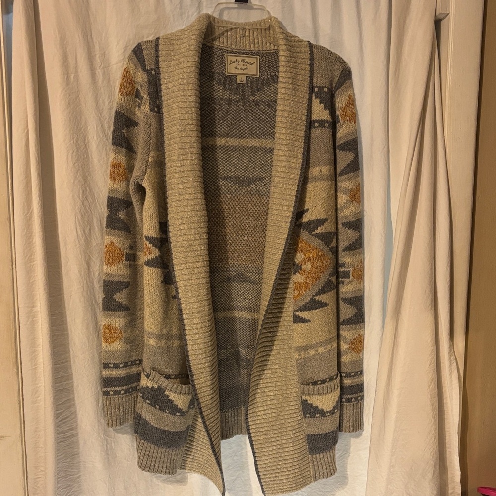 Lucky Brand Knit Cardigan in Gray and Cream